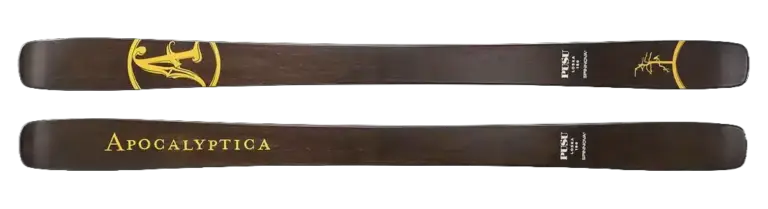 Exklusive Alpin Ski Apocalyptica aus Finnland – Parallel horizontal nebeneinander stehend, Draufsicht 